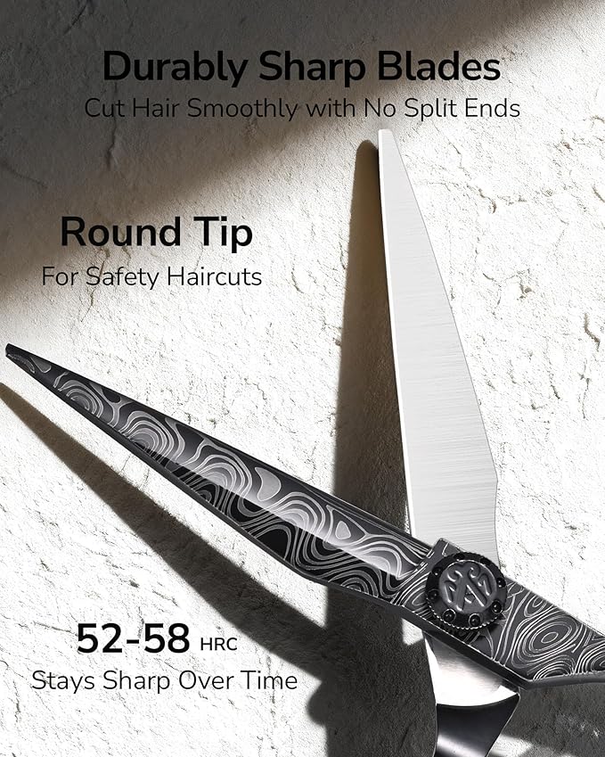 Professional Hair Cutting Scissors for Home & Salon – ULG 6.5" Premium Barber Shears with Adjustable Tension, Offset Handle, Ergonomic Grip & Sharp Stainless Steel Blades for Women, Men & Kids, Black
