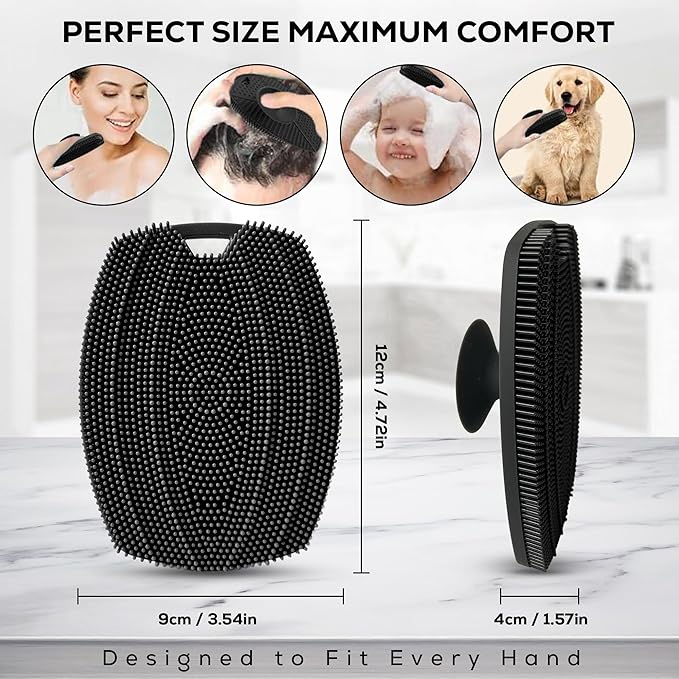 Silicone Body Scrubber – Exfoliating Shower Brush with Suction Handle & Hook, Soft Loofah for Men, Women, Babies, Gentle, Hygienic, Reusable - Graphite Black