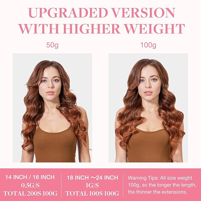 GOO GOO I Tip Hair Extensions, Real Human Hair, 24inch 100g 100S, Cold Fusion I Tip, Invisible Remy, 350 Copper