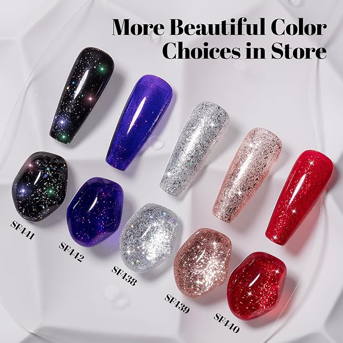 YTD Likomey Gel Nail Polish,15ml Colorful Silver Glitter Nail Gel,Fall Winter Shiny Sparkly Salon Home DIY Manicure UV Color Varnish,SF438