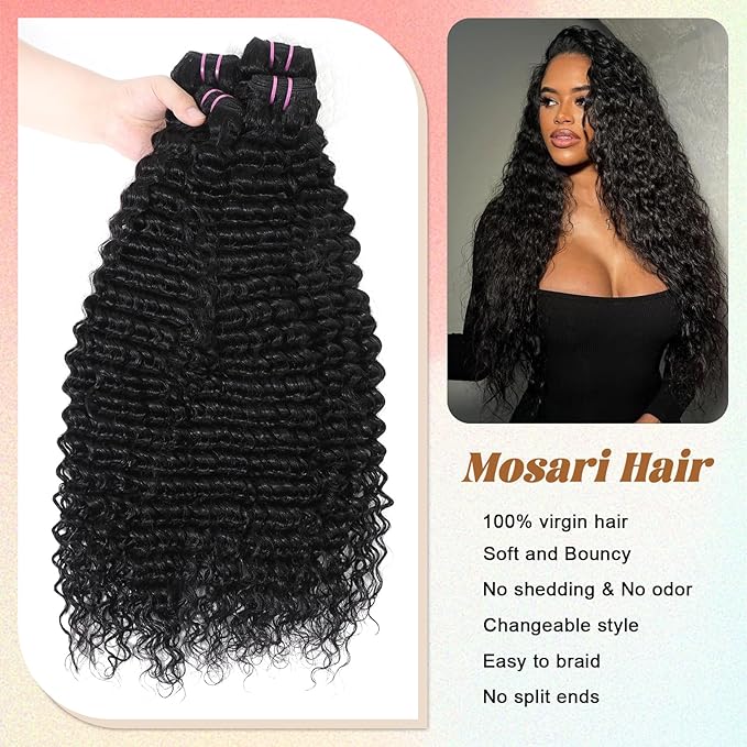 15A Raw Indian Human Hair Bundles Deep Wave Bundles Human Hair,Triple Lifespan Virgin Remy Hair,No Tangle Shedding,Keep Texture Silky Soft After Multiple Washes (4 Bundles Deep wave, 24 26 28 30)
