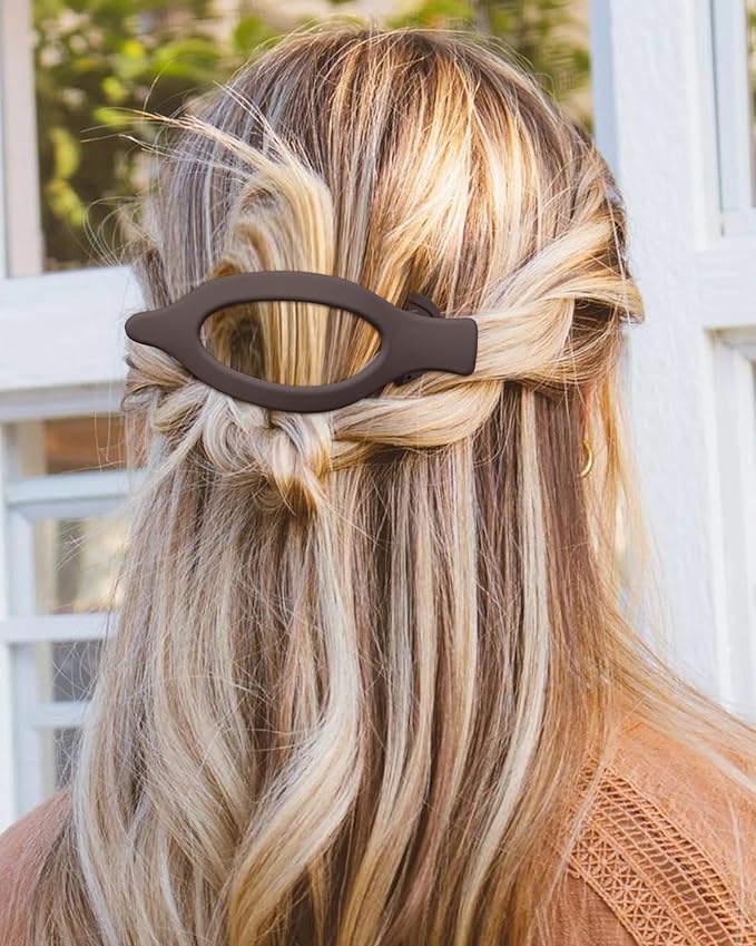 6 PCS French Flat Hair Clips for Women 2 Styles Large Matte Flat Claw Clips Strong Hold No-Slip French Hair Barrettes for Thick Thin Hair(Leopard + Brown)
