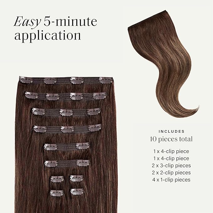 Luxy 100% Remy Human Hair, Classic 160g Clip-In Hair Extensions - 10 Wefts Multi-Dimensional Color for Natural Blending, Adds Volume & Length, Easy Apply & Remove 20" Chocolate Brown Balayage