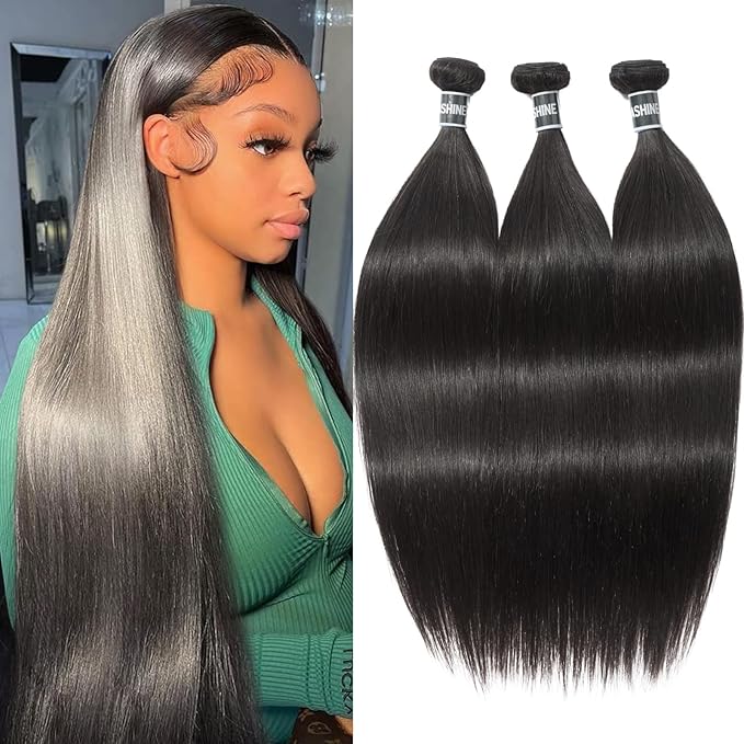 ASHINE Human Hair Bundles Body Wave Straight, Unprocessed Cambodian Raw Hair Bundles for Women Natural Black 26 28 30 Inch, Keep Soft and Silky After Multiple Washes