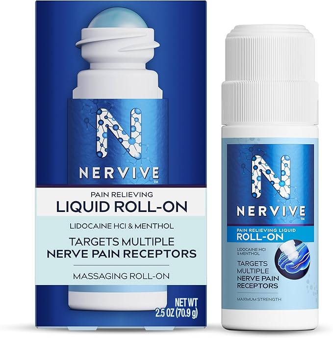 Nervive Pain Relieving Roll On, Lidocaine Roll On, Nervive Pain Relief, Lidocaine Topical, Foot Pain, Leg Pain, Hand Pain, Max Strength Formula, 2.5oz