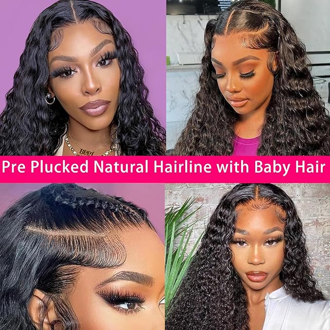 LICHANG Deep Wave 4x4 Transparent Lace Front Wigs Human Hair for Black Women Pre Plucked 180% Density Nature Color 20 Inch