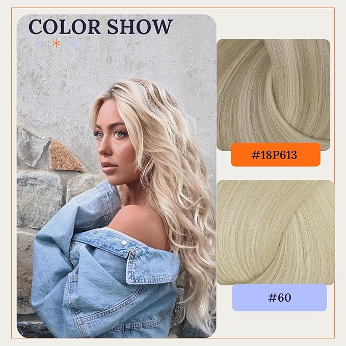 Full Shine Weft Hair Extensions Human Hair 24 Inch 130 Grams Color #P18/613 Ash Blonde Highlight Bleach Blonde Sew In Extensions Bundles Human Hair Remy Hair Extensions Sew in for Women