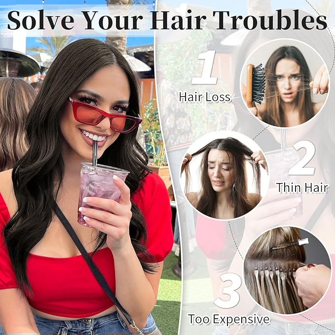 KooKaStyle Invisible Wire Hair Extensions with Transparent Headband Adjustable Size 4 Secure Clips Synthetic Hair Long Wavy Secret Wire Hairpiece for Women(Natural Black 16 Inch)
