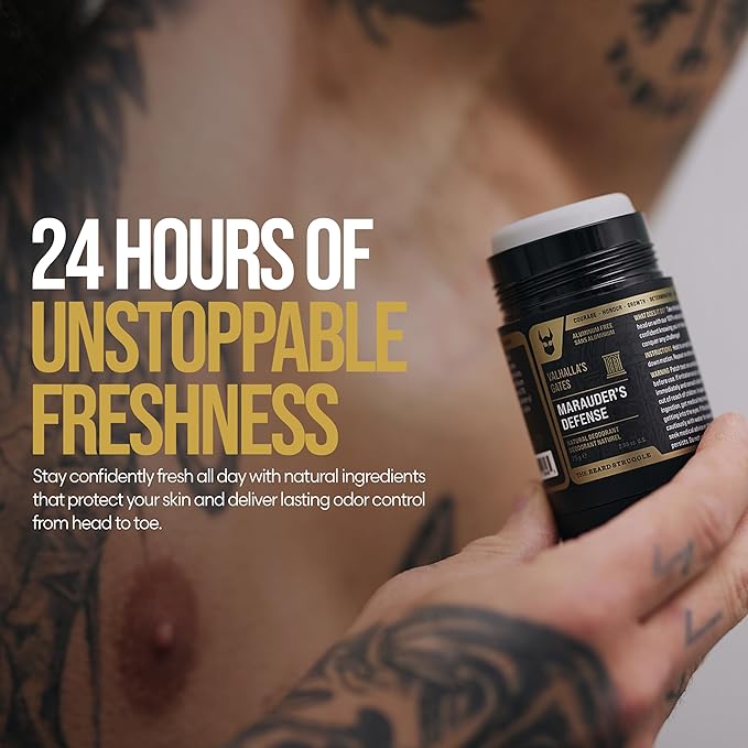 The Beard Struggle Natural Deodorant - Marauder’s Defense - 100% Natural Charcoal Infused Deodorant Men Aluminum Free - Gold Collection, Asgardian Secret - Deodorant, 2.65 oz.US.