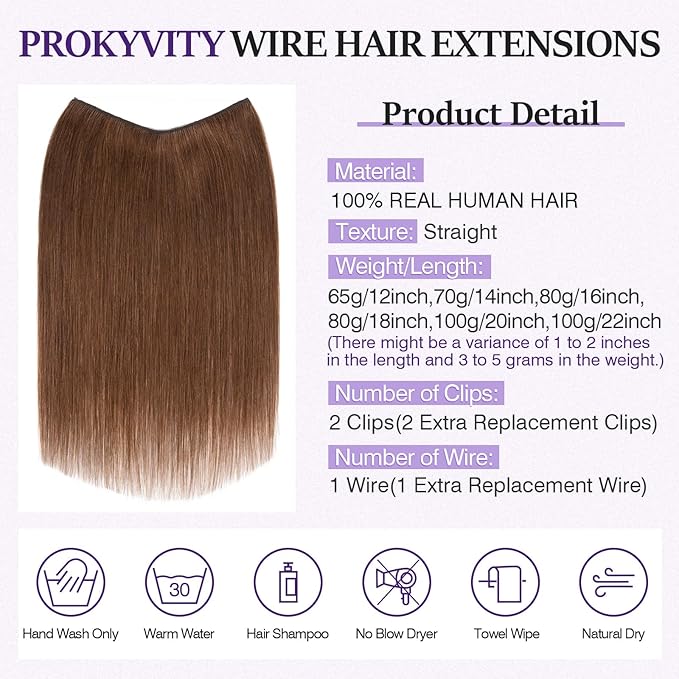Halo Hair Extensions Real Human Hair,Halo Hair Extension 100% Human Hair,Wire Hair Extensions,Thicker Medium Brown 14inch/70g