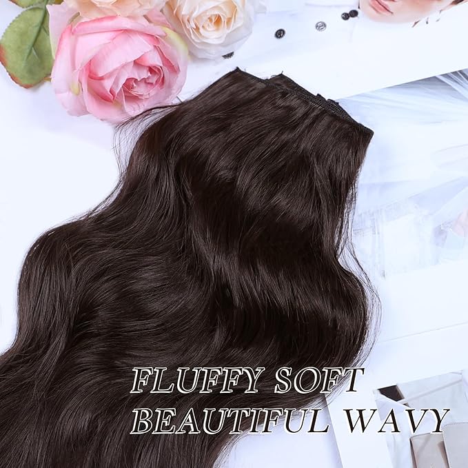 NAYOO Clip in Hair Extensions for Women 14 Inch Short Wavy Curly Dark Brown Hairpieces Full Head Synthetic Hair Hairpieces(6PCS,Dark Brown)
