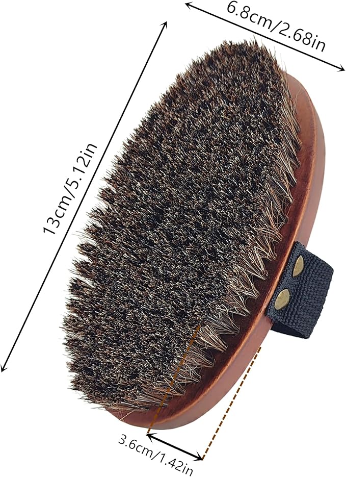 Dry Brushing Body Brush, Exfoliating Body Scrubber Natural Horsehair Bath Brushes Wooden Handle for Shower, Skin Exfoliation, Cellulite and Lymphatic Improvement Gift