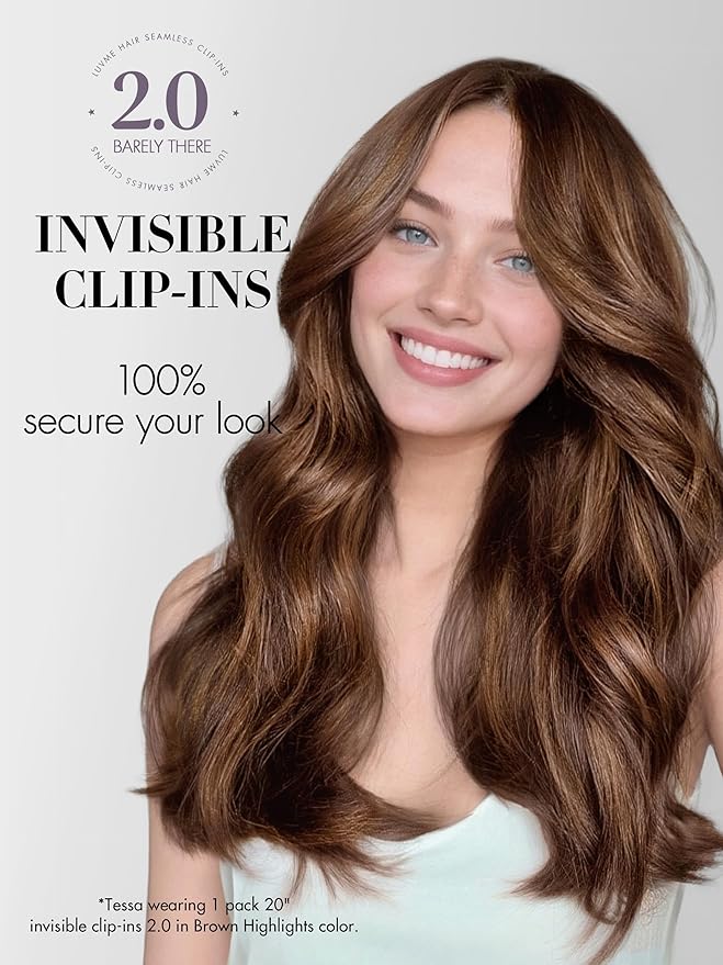 LUVME Invisible Clip in Hair Extensions Real Human Hair, 14 inch 110g 6Pcs, Natural Brown Highlights Human Hair Extensions Clip ins for Women, Natural Seamless Straight Human Hair