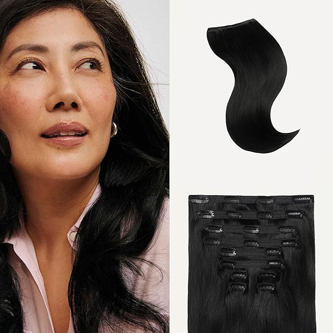 Luxy 100% Remy Human Hair, Classic 160g Clip-In Hair Extensions - 10 Wefts Multi-Dimensional Color for Natural Blending, Adds Volume & Length, Easy Apply & Remove 20" Jet Black Classic