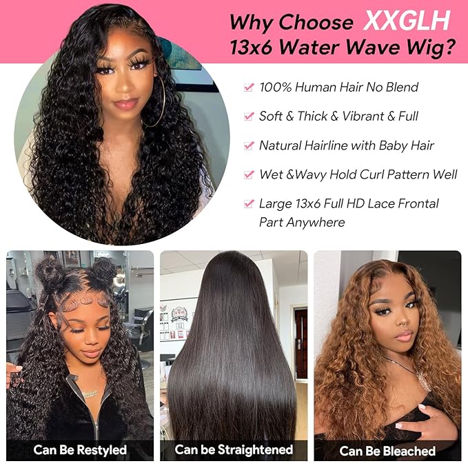 28 Inch Water Wave Lace Front Wigs Human Hair Pull Go 13x6 HD Transparent Lace Frontal Glueless human Hair Wigs 200% Drawstring Wigs With BabyHair Wet And Wave Human hair Wig For Black Women