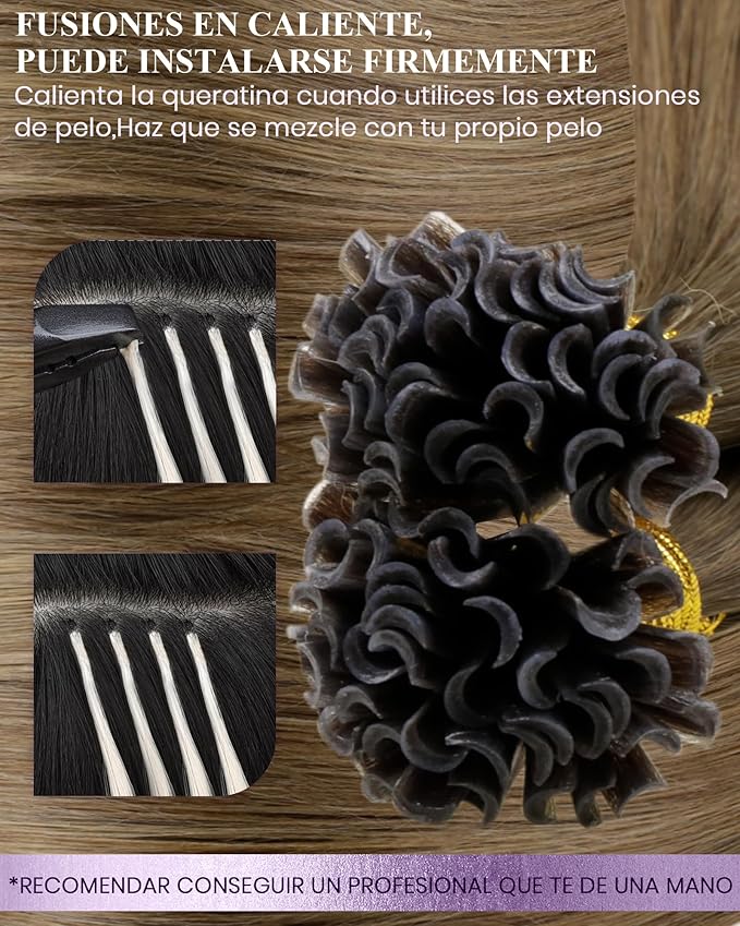LaaVoo Ktip Tip Human Hair Extensions Ombre Brown to Light Brown Mix Golden Brown U tip Hair Extensions Human Hair K Tip Hair Extensions Balayage Straight 100g/100s 22 Inch