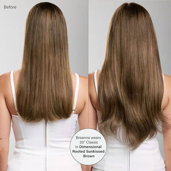 Luxy 100% Remy Human Hair - Seamless Clip-In Hair Extensions - Multi-Dimensional Color for Natural Blending, Adds Volume & Length 150 grams 12" Dimensional Rooted Sunkissed Brown