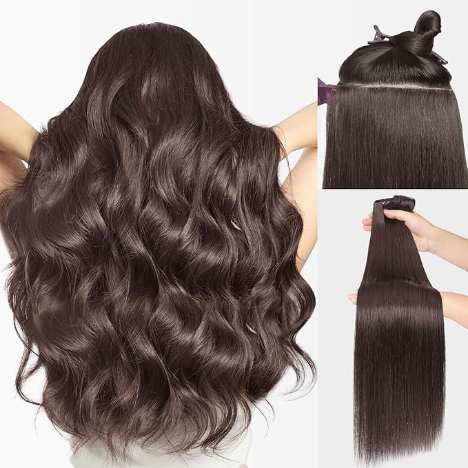 LUVME Invisible Clip in Hair Extensions Real Human Hair, 16 inch 110g 6Pcs, Natural Remy Human Hair Extensions Clip ins for Women, Natural Human Hair Silky Straight Highlight No.2