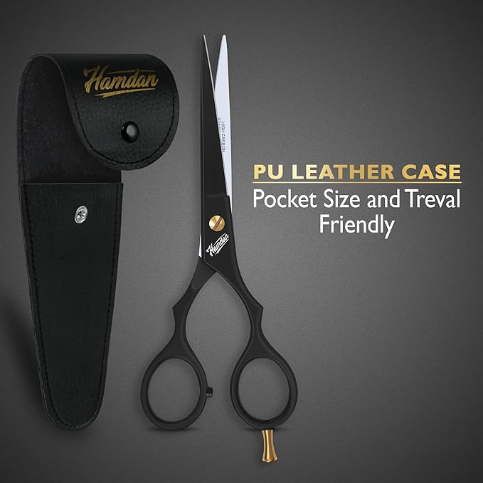 Hamdan 6.5” Matte Black Hair Scissors, Barber Shears for Men, Women & Kids – Ultra-Sharp Professional Hair Cutting Scissors with Pouch, Precision Haircut for Salon & Home - Tijeras De Peluqueria