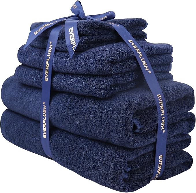 Everplush Classic 6 Pcs Luxury Bath Towels Sets,Highly Absorbent and Quick Dry Extra Large Bath Towel, Super Soft Towel for Bathroom, Pool, Swim (Navy Blue, Bath Towels 6PK)