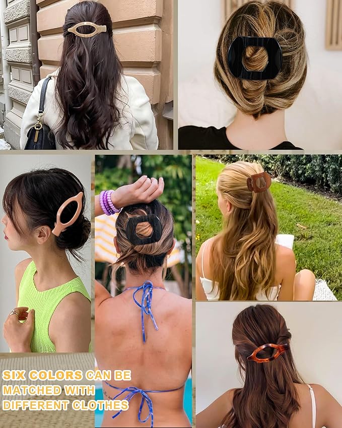 6 PCS French Flat Hair Clips for Women 2 Styles Large Matte Flat Claw Clips Strong Hold No-Slip French Hair Barrettes for Thick Thin Hair(Multicolor 5)