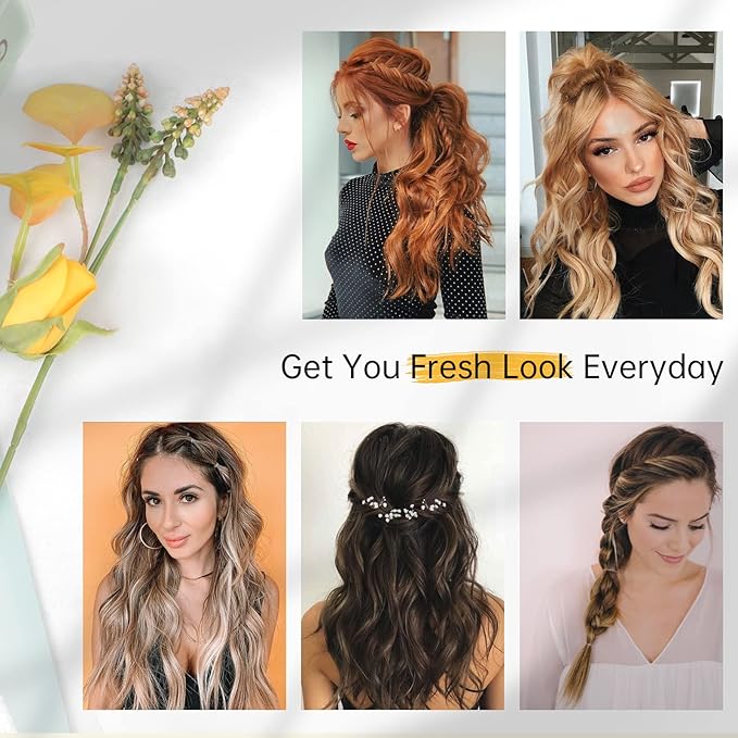 KooKaStyle Invisible Wire Hair Extensions with Transparent Headband Adjustable Size 4 Secure Clips Long Wavy Secret Wire Hairpiece 24 Inch for Women (24 Inch, Chestnut Brown)