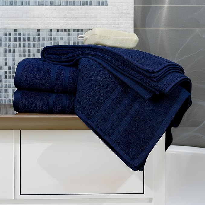Tens Towels Pack of 4 Soft Bath Towels, 100% Cotton, 27 x 54 Inches, Lightweight & Quick-Dry, Ideal for Daily Bathroom Use, Practical & Comfortable, Navy