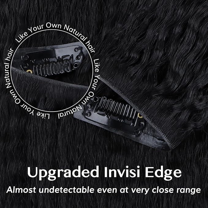 IDN BEAUTY 5+2 Invisi Edge Seamless Clip in Hair Extensions Human Hair Combo Pack, Kinky Straight 20 Inch 110g 5pcs Invisible Edge and 2pcs Seamless Clip ins for Black Women Natural Black No Leave Out