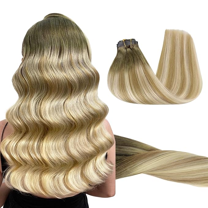 GOO GOO Clip in Hair Extensions Real Human Hair, Remy Human Hair Extensions Clip ins for Women, Natural Human Hair, 14inch 130g 9Pcs, 5A/90/16F Bahamian Balayage