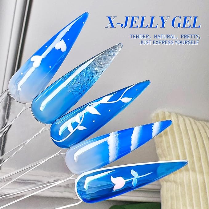 BORN PRETTY Ice Jelly Gel Nail Polish Halloween Jelly Deep Blue Gel Nail Polish Sheer Transparent Deep Blue Natural Translucent Soak Off Gel Polish Nail Art DIY 15ML
