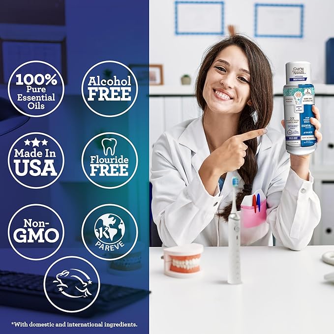 GuruNanda Teeth Whitening Dual Barrel Oxyburst Mouthwash - Alcohol & Fluoride Free, Hydrogen Peroxide to Promote Whiter Teeth - Wild Mint - 20 Fl Oz