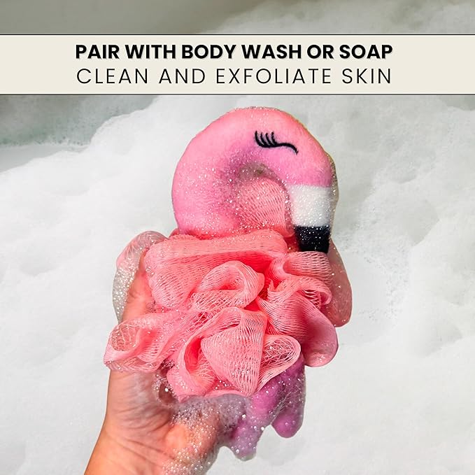 Cute Bath Sponge - Colorful Character Shaped Mesh Body Pouf, Gentle Shower Sponges
