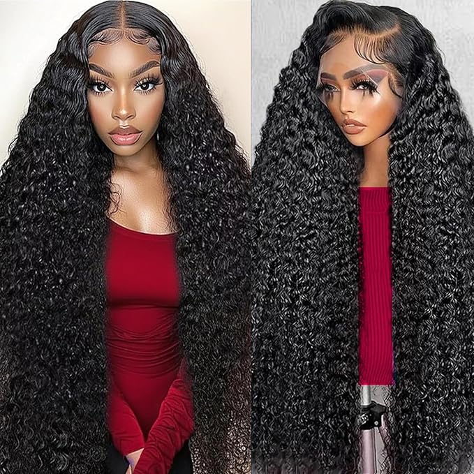 Dianthe 32 Inch 13x6 Deep Wave Lace Front Wigs Human Hair 180% Density HD Lace frontal Curly Human Hair Wig for Women Wet and Wavy Glueless Wigs Human hair Pre Plucked with Baby Hair