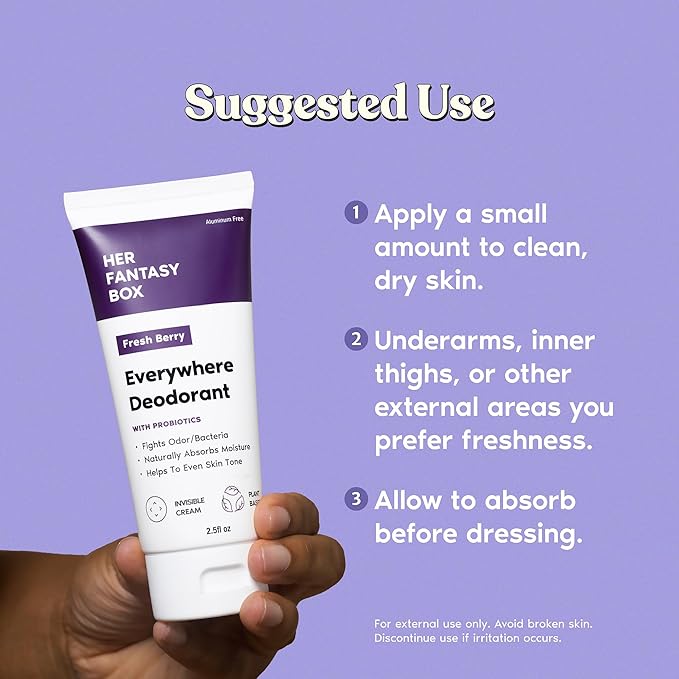 Her Fantasy Box | Everywhere Deodorant | with Probiotics - Berry Scent | Aluminum-Free, Naturally Absorbs Moisture | Fights Odor & Bacteria | Skin-Improving Formula