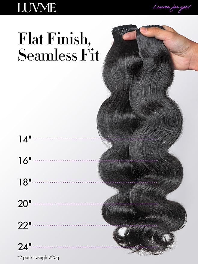 LUVME Invisible Clip in Hair Extensions,Body Wave 20 Inch 2 Pack 220g 12pcs Human Hair Invisible Clip ins Hair Extensions Natural Black Hair for Women