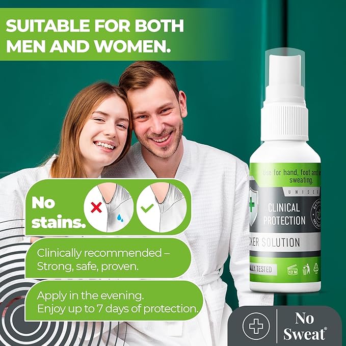 NO SWEAT Maximum Strength Antiperspirant Spray, Strong Deodorant for Excessive Sweating & Hyperhidrosis Treatment, Lasts up to 7 Days -50ml) Packing May Vary