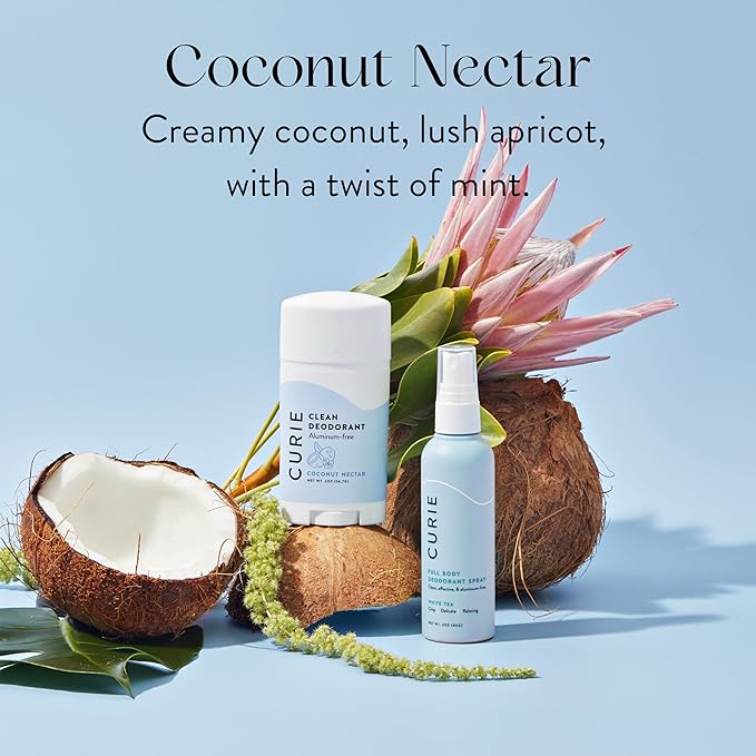 Curie Natural Deodorant for Women - Coconut Nectar + Warm Vanilla - Aluminum Free, Clean, Sustainable, Vegan, Paraben Free (2pk)