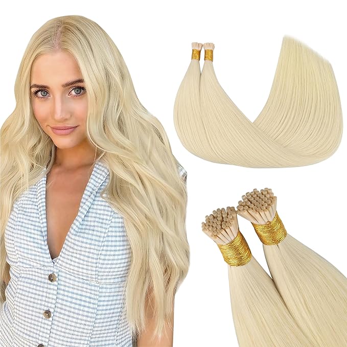 GOO GOO I Tip Hair Extensions Real Human Hair, 14inch 100g 200S, Cold Fusion I Tip Hair Extensions, Invisible Remy Hair Extensions, 60A Platinum Blonde