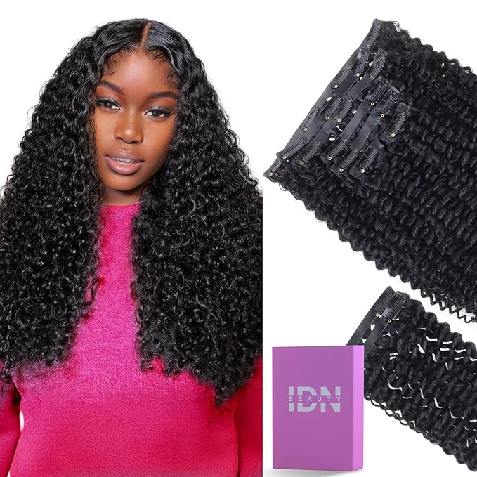 IDN BEAUTY Seamless Clip In Hair Extensions Human Hair Real Remy Virgin Human Hair Seamless Kinky Curly Clip Ins For Black Women PU Weft Invisible Edge Thick Soft Hair 150g 9Pcs 20 Inch
