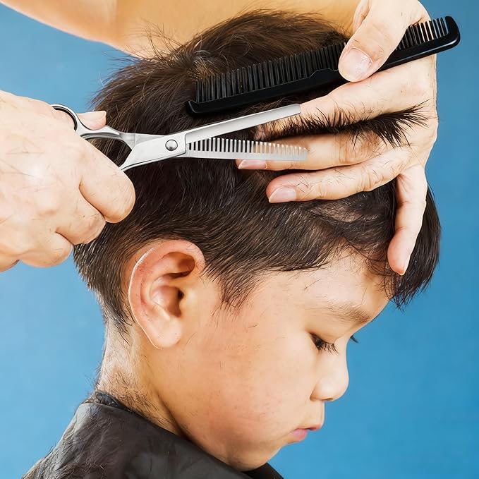 Hair Cutting Scissors Kit for Kids, Fcysy 6 in Children Safety Round Tip Haircut Trimming Scissors Thinning Shears Set, Barber Supplies for Toddlers, Boys & Girls Home Use Grooming Kit