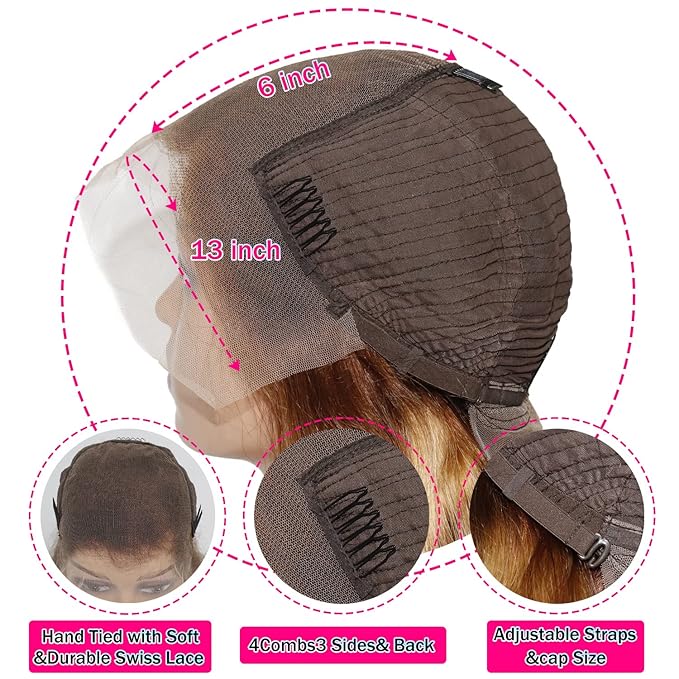 Aicrelery 4/27 Highlight 13x6 Lace Front Wigs Human Hair 13x6 Honey Blonde HD Lace Front Wig Pre Plucked with Baby Hair 180% Density Highlight Ombre Body Wave Lace Frontal wig for Women 20 Inch