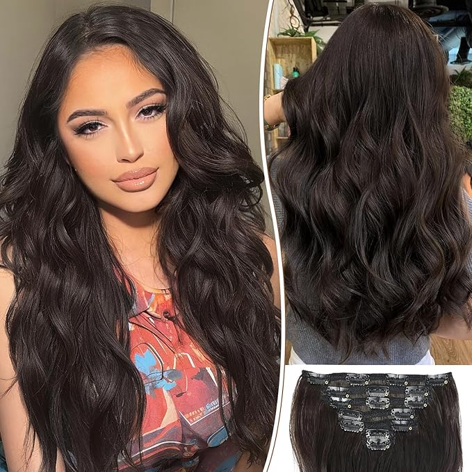 KooKaStyle Clip in Hair Extensions for Women,7PCS 20 Inch Dark Brown Hair Extensions Clip Ins Soft and Natural Hair Pieces for Women Thick Long Wavy