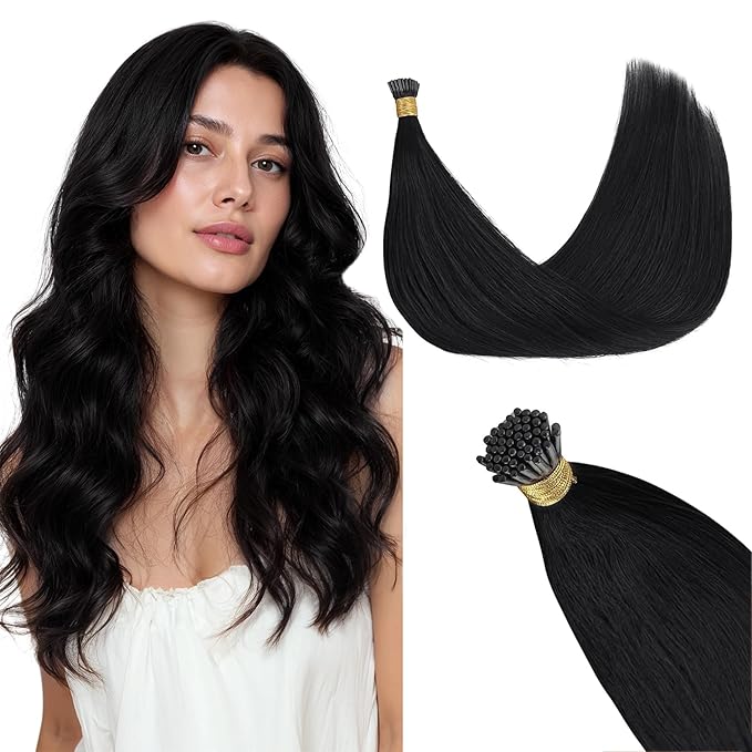 GOO GOO I Tip Hair Extensions Real Human Hair, 20inch 50g 50S, Cold Fusion I Tip Hair Extensions, Invisible Remy Hair, 1 Jet black