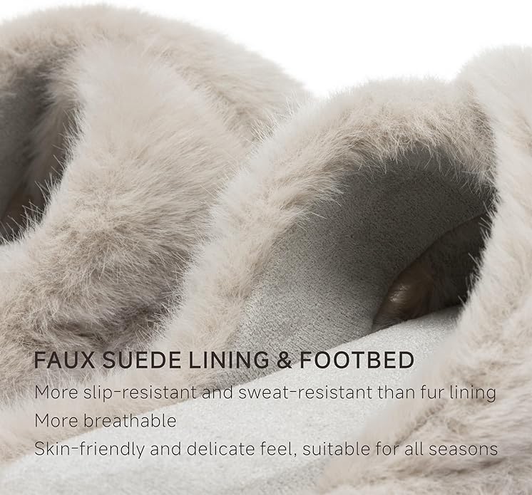 Chantomoo Womens Slippers Memory Foam Fuzzy Cross Band Faux Fur Slippers for Women Gift