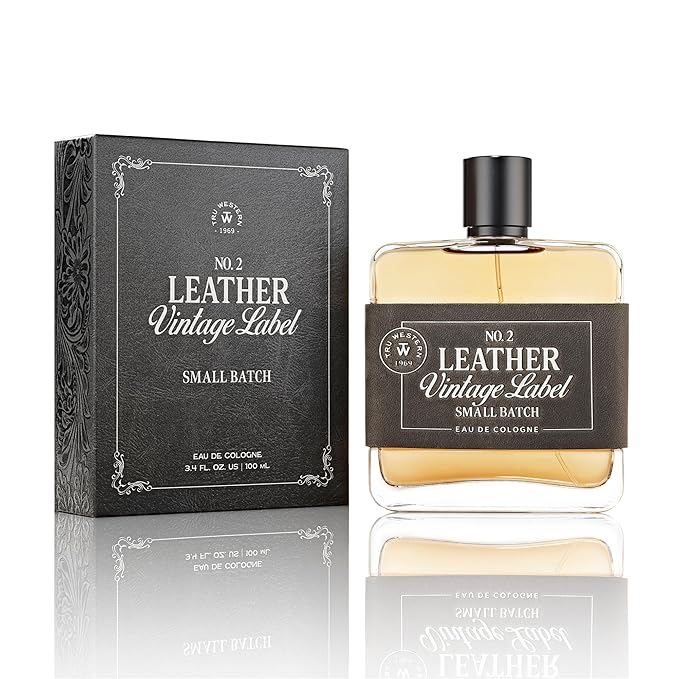 Leather No. 2 by Tru Western, Vintage Label Small Batch, 3.4 fl oz (100 ml), with Notes of Sage, Sued, and White Woods, Confident, Sexy, Modern Fragrance