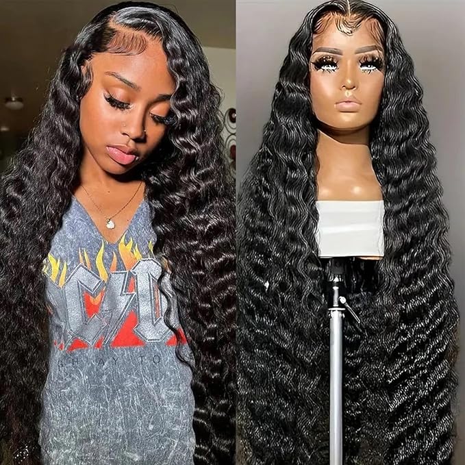 30 Inch Loose Wave Lace Front Wigs Human Hair 200% Density 13x4 HD Full Lace Frontal Wigs Human Hair 12A Loose Deep Wave Glueless Wigs Human Hair Pre Plucked for Black Women 3X Longer Lifespan