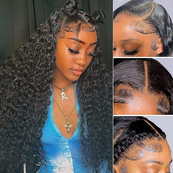 HD Transparent Lace Front Wigs Human Hair Water Wave 13x4 Lace Frontal Wigs for Women Brazilian Deep Wave Human Hair Wigs with Baby Hair Pre Plucked Natural Hairline Wigs 180% density 26 Inch
