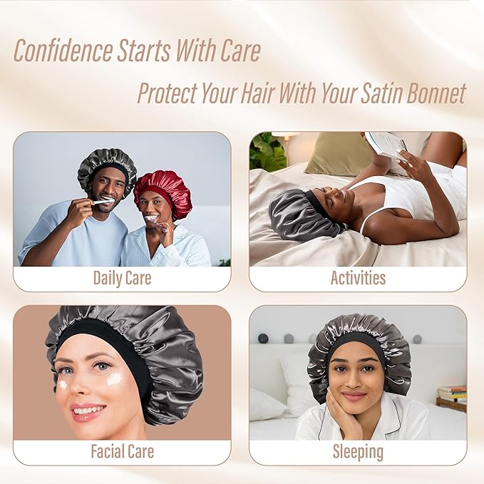 CAPLORD Double Sided Satin Bonnet for Sleeping - Adjustable Silk Sleep Cap for Women and Men