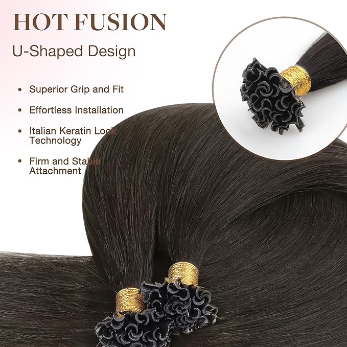 GOO GOO U Tip Hair Extensions Real Human Hair, 18inch 50g 50S, Hot Fusion U Tip Hair Extensions, Invisible Remy, 1C Mocha Brown