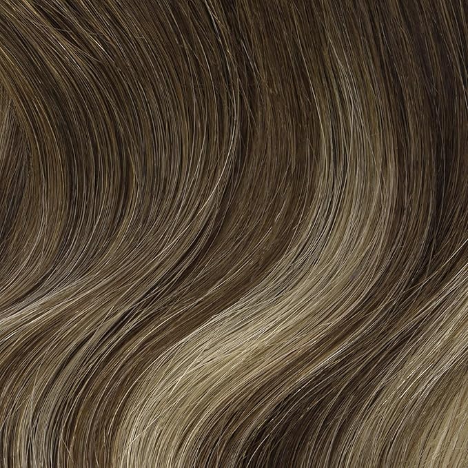 HOTBANANA Seamless Clip in Hair Extensions, 14 Inch 110g 7pcs Chocolate Brown with Honey Blonde Invisible PU Skin Weft Straight Remy Human Hair Extensions
